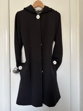 Vintage Mary Quant Black Hooded long jacket with White Buttons